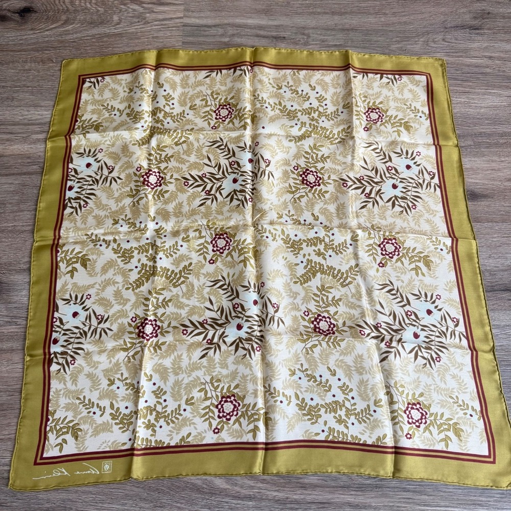 Anne Klein Retro Scarf Leaf Preppy Floral Nature Hair | 26" Square - Picture 7 of 9